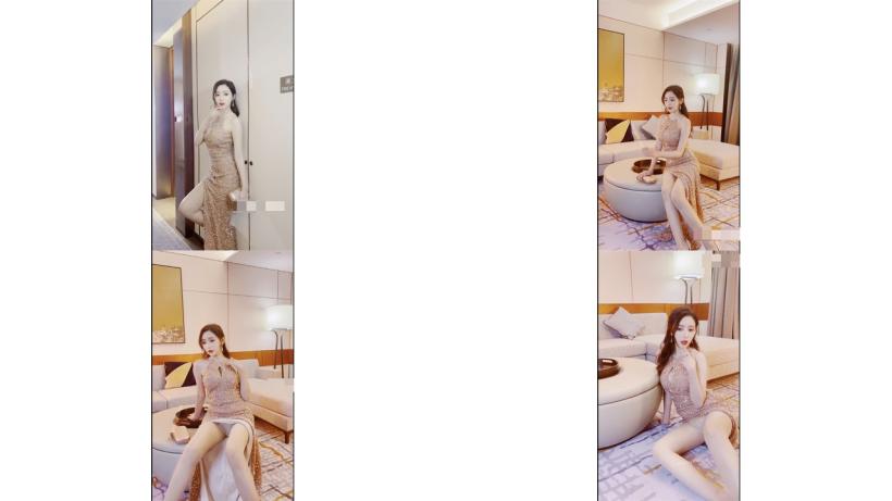 秀人超人气女神王馨瑶大尺度新作 粉金色礼服 岔开双腿撅起pp露内内 捏乳头