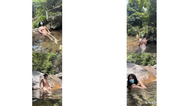 cikaimoonLiWaynix，野外溪流裸泳，远处大哥偷偷欣赏，沐浴着阳光，玉体横陈大自然中好放松