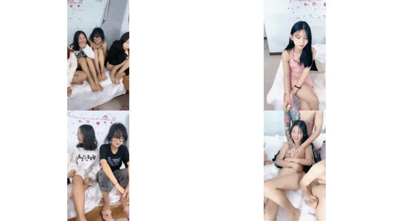 一堆00後嫩妹子群p淫亂全多脫光光左擁右抱捏奶子妹子太多操不過來抽插嫩穴爽翻