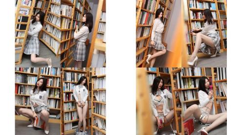 秀人網騷模【曼柔】 學生jk裝 圖書館内 脫下内褲 激情自慰