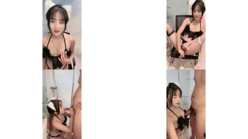 烈焰红唇漂亮小姐姐翘起内衣单腿网袜蹲着抓屌吸吮，扒开内裤自慰