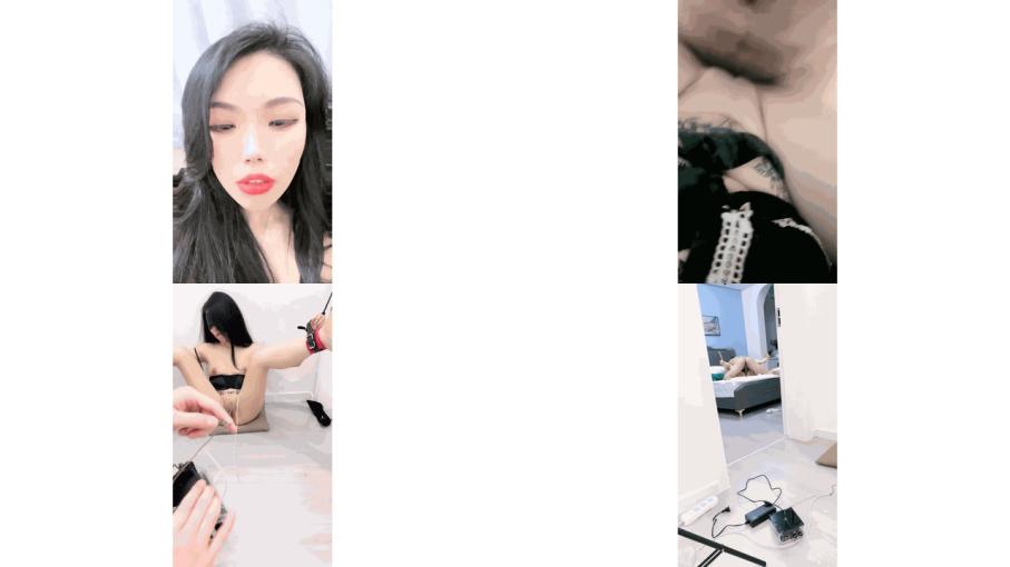 淫蕩小騷貨翹着騷逼求操看閨蜜在旁邊被後入，爽的狂噴水，手腳吊起來玩穴，電擊騷逼身體顫抖