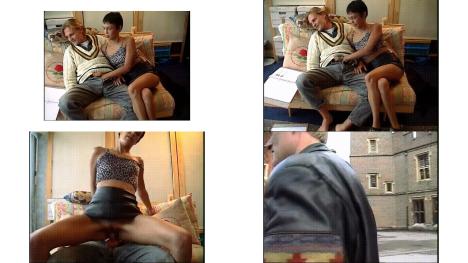 Geeky brunette seduces older stud to fuck her on the sofa