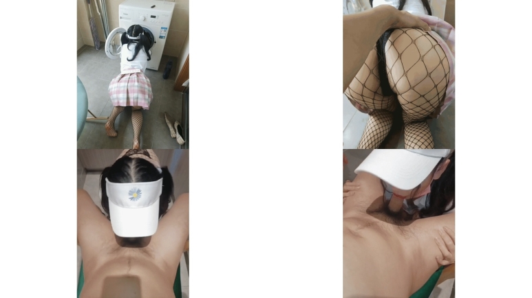 趁着洗衣服强行脱掉 小萝莉的内裤，厨房深喉口交，露脸小美眉56