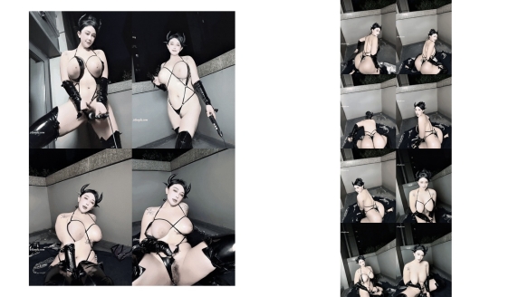 微博128万粉，抖音巨乳女神芷仪g宝大诗瑶最新黑夜小恶魔大黑牛电嫩豆喷水