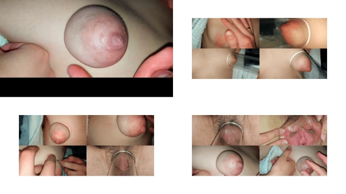 我用力拉伸我的乳房
